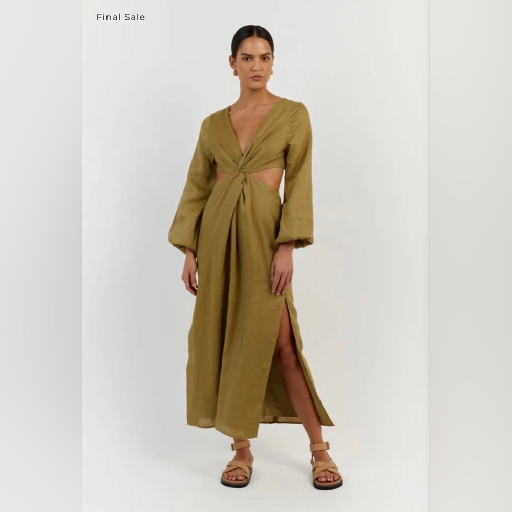 DISSH TINA OLIVE LINEN MIDI
